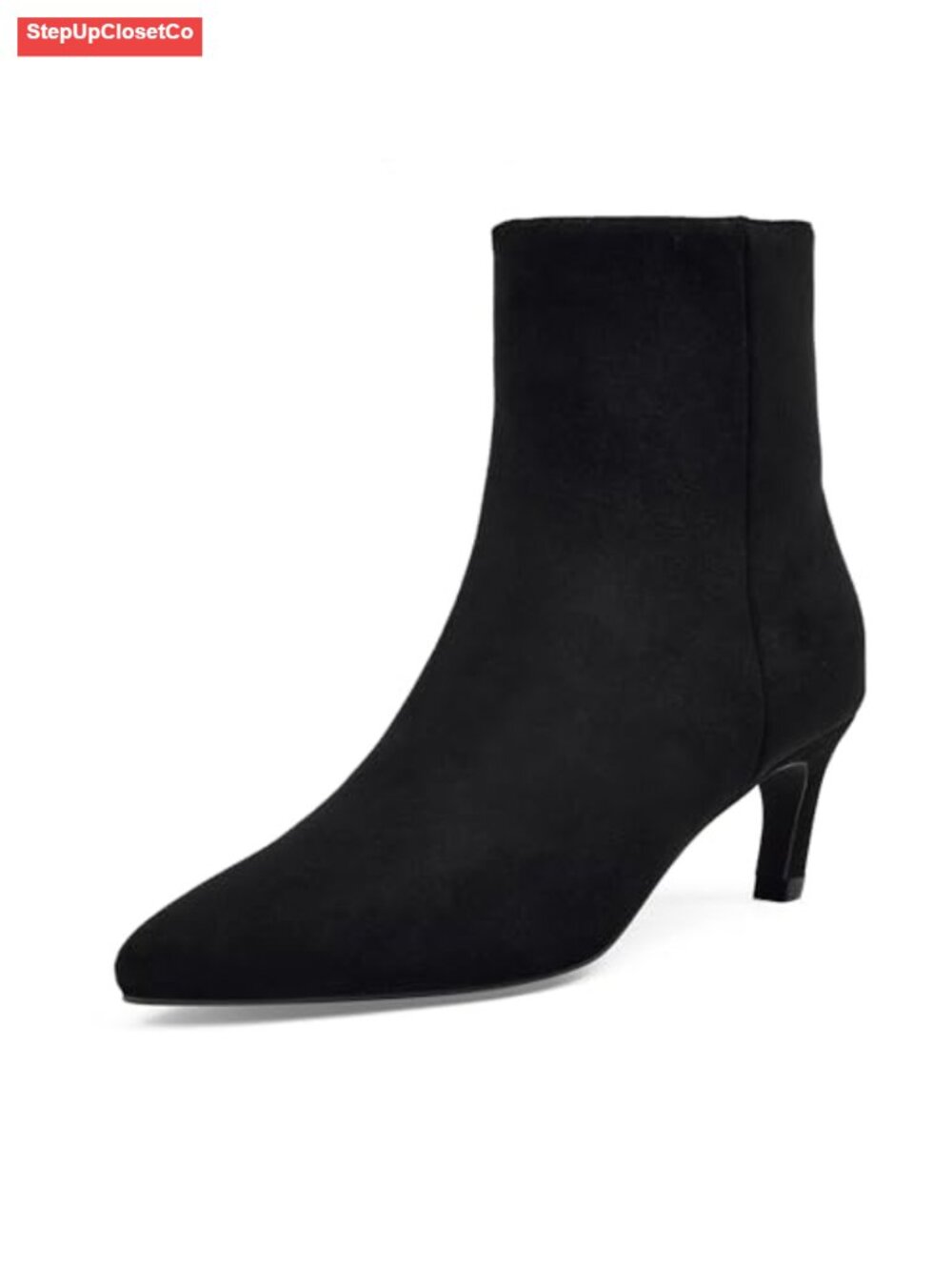 Pointed Toe Kitten Heel Ankle Booties with Side Zipper Faux Suede Fall Winter